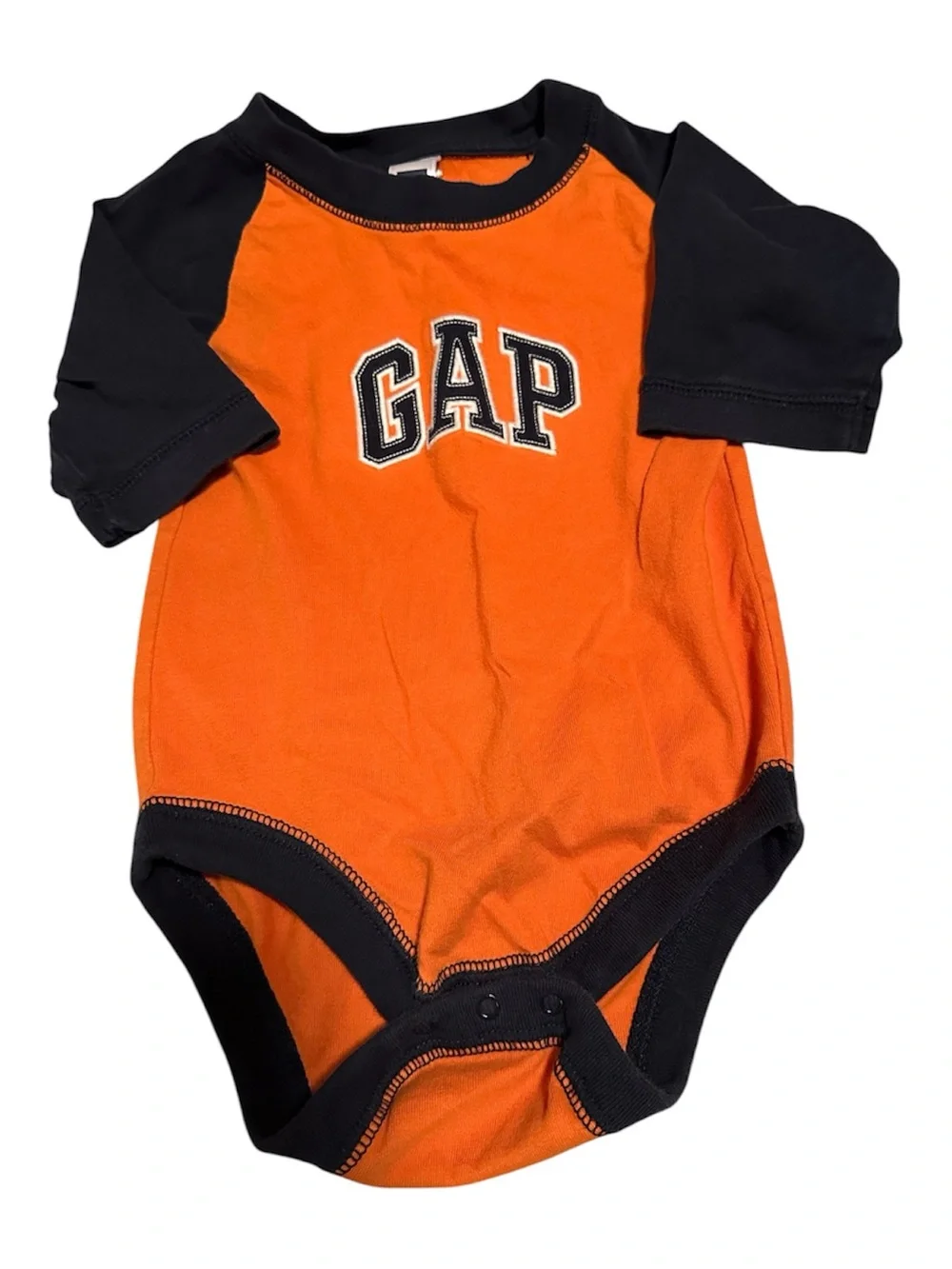 GAP Onesie Bundle (Orange & Navy Logo/Yellow & Navy Hoodie)-Size 6-12M